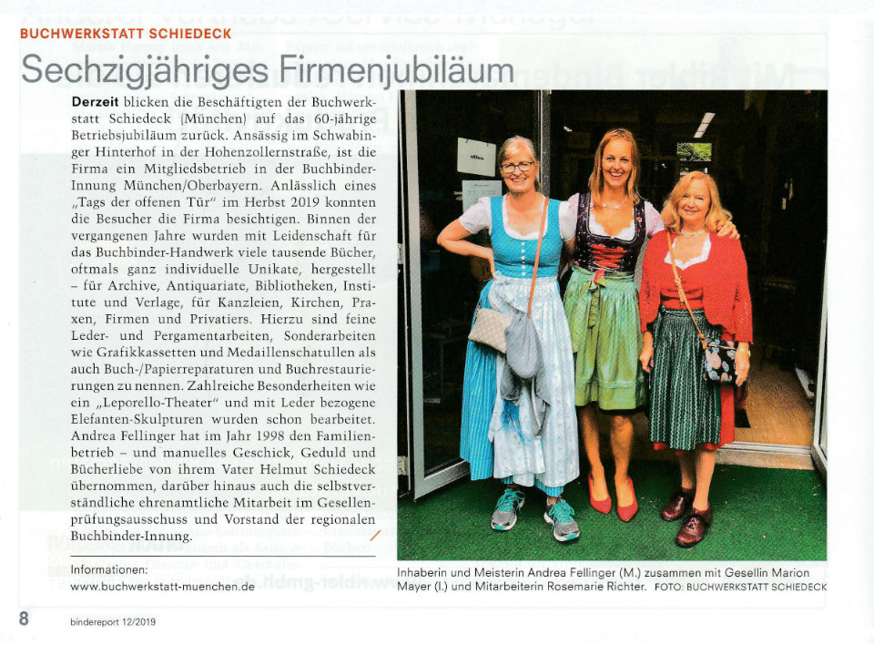 Buchwerkstatt-bindereport-60Jahre Artikel zum 60-jährigen Firmenjubiläum im Bindereport, 2019