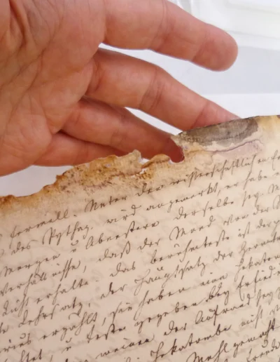 Hegel-Manuskript Schimmelschaden mit Papierverlust